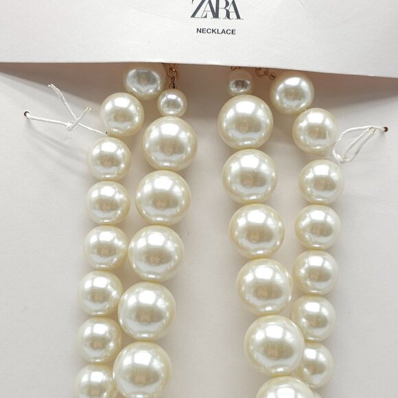 Zara Double Faux Pearl Statement Necklaces Gold Tone Clasp Jewelry Set Of Two * - Picture 2 of 6